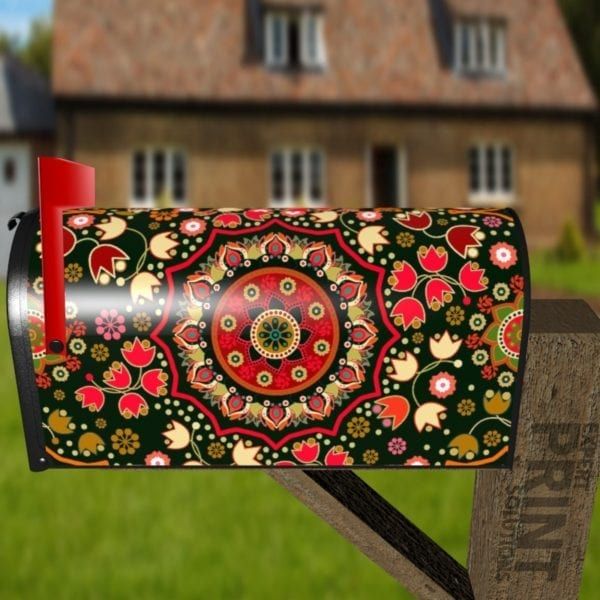 Bohemian Folk Art Ethnic Colorful Mandala Design Decorative Curbside Farm Mailbox Cover