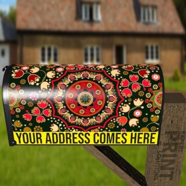 Bohemian Folk Art Ethnic Colorful Mandala Design Decorative Curbside Farm Mailbox Cover