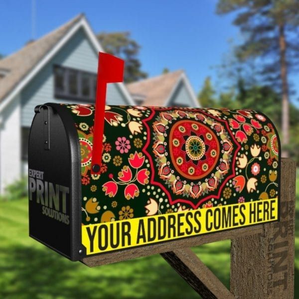 Bohemian Folk Art Ethnic Colorful Mandala Design Decorative Curbside Farm Mailbox Cover