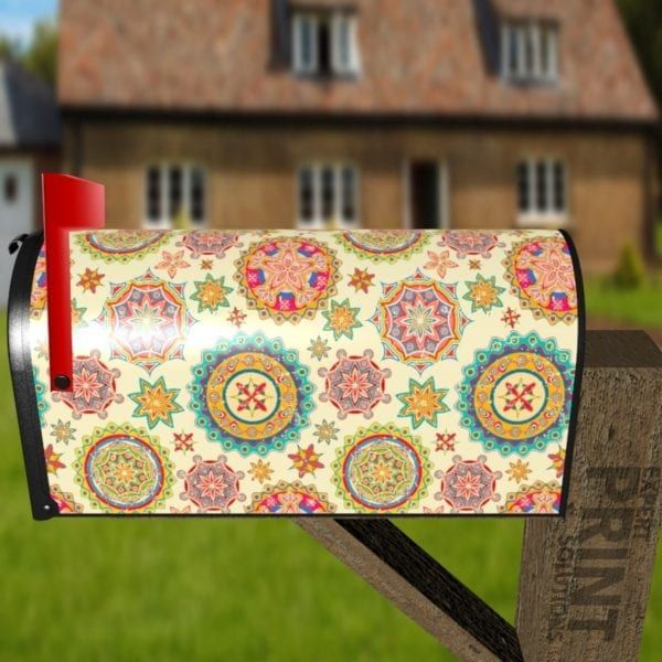 Bohemian Folk Art Ethnic Mandala Design #1 Decorative Curbside Farm Mailbox Cover