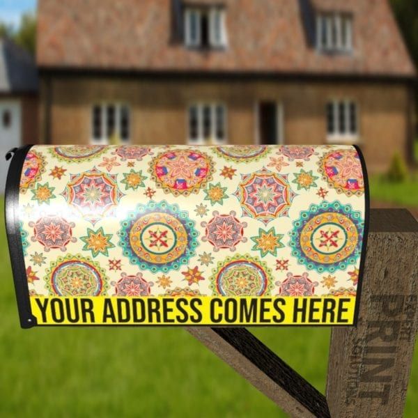 Bohemian Folk Art Ethnic Mandala Design #1 Decorative Curbside Farm Mailbox Cover