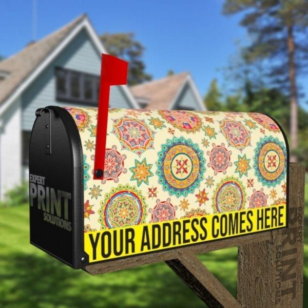 Bohemian Folk Art Ethnic Mandala Design #1 Decorative Curbside Farm Mailbox Cover