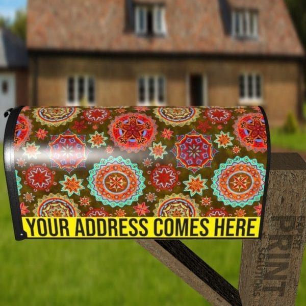 Bohemian Folk Art Ethnic Mandala Design #2 Decorative Curbside Farm Mailbox Cover