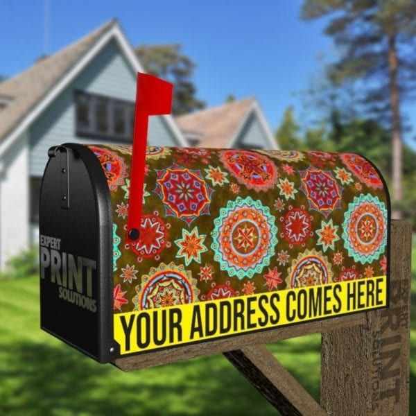 Bohemian Folk Art Ethnic Mandala Design #2 Decorative Curbside Farm Mailbox Cover