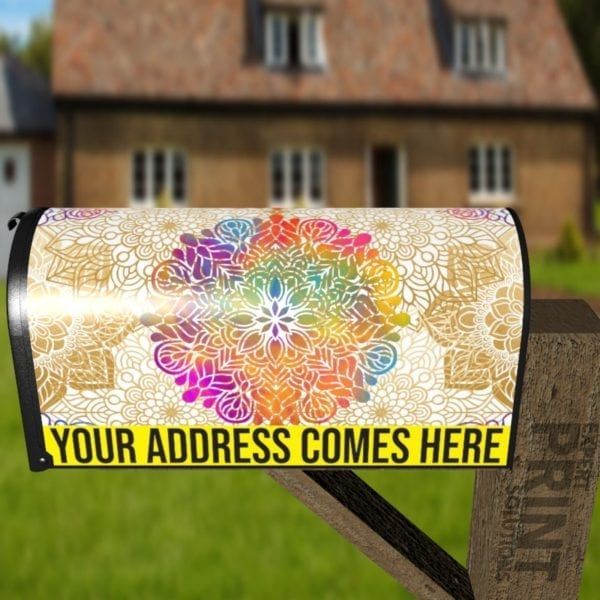 Bohemian Folk Art Ethnic Mandala Design #3 Decorative Curbside Farm Mailbox Cover