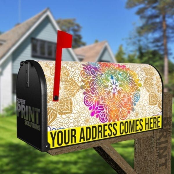Bohemian Folk Art Ethnic Mandala Design #3 Decorative Curbside Farm Mailbox Cover