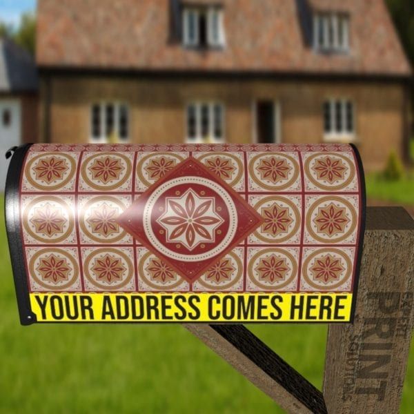 Bohemian Folk Tile Pattern #2 Decorative Curbside Farm Mailbox Cover