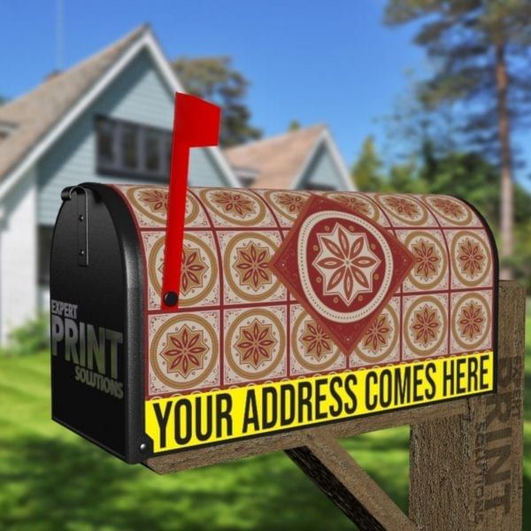 Bohemian Folk Tile Pattern #2 Decorative Curbside Farm Mailbox Cover