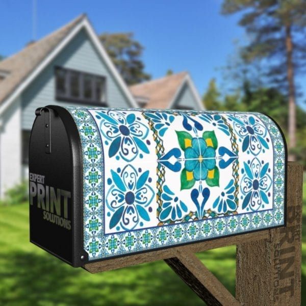Beautiful Ethnic Bohemian Folk Talavera Pattern #2 Decorative Curbside Farm Mailbox Cover