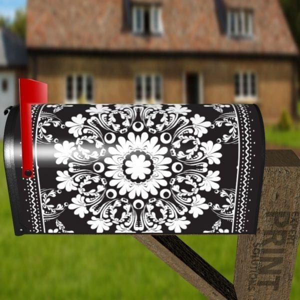 Beautiful Ethnic Folk Black and White Design #2 Decorative Curbside Farm Mailbox Cover