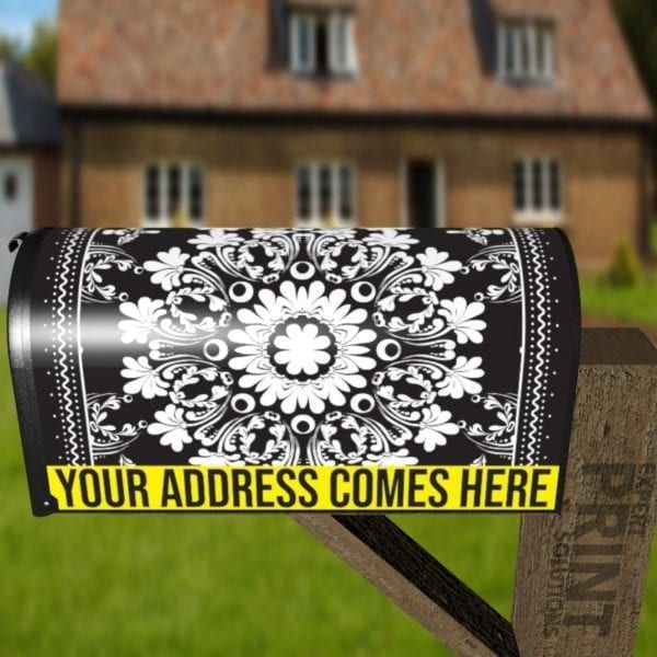 Beautiful Ethnic Folk Black and White Design #2 Decorative Curbside Farm Mailbox Cover