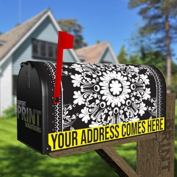 Beautiful Ethnic Folk Black and White Design #2 Decorative Curbside Farm Mailbox Cover