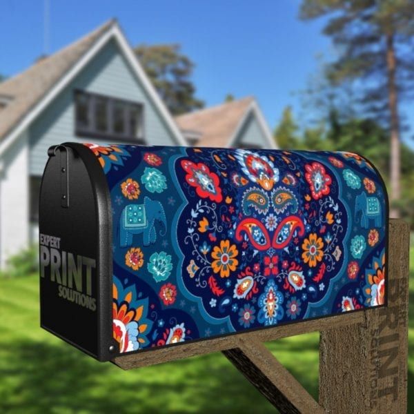 Bohemian Indian Mandala  Henna Style Decorative Curbside Farm Mailbox Cover