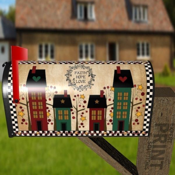 Prim Saltbox Houses and Pip Berry Trees Decorative Curbside Farm Mailbox Cover