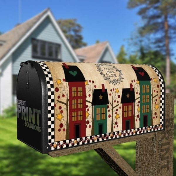 Prim Saltbox Houses and Pip Berry Trees Decorative Curbside Farm Mailbox Cover