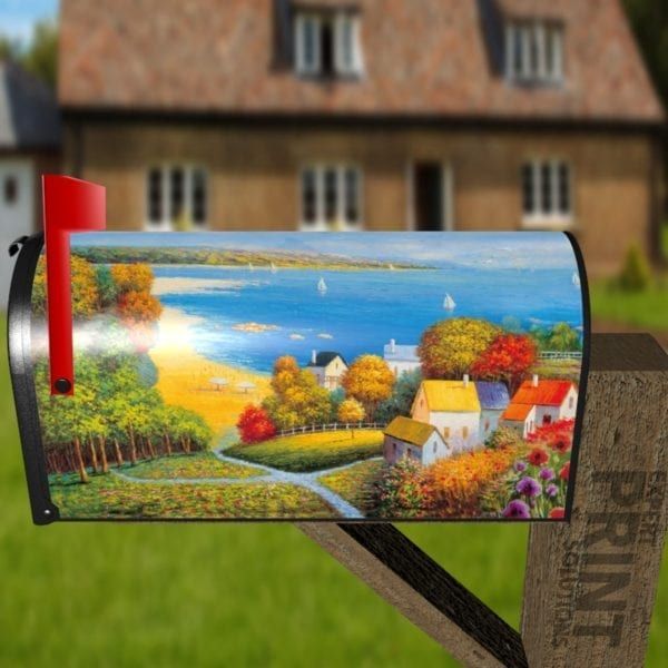 Lovely Village Beside the Lake Decorative Curbside Farm Mailbox Cover