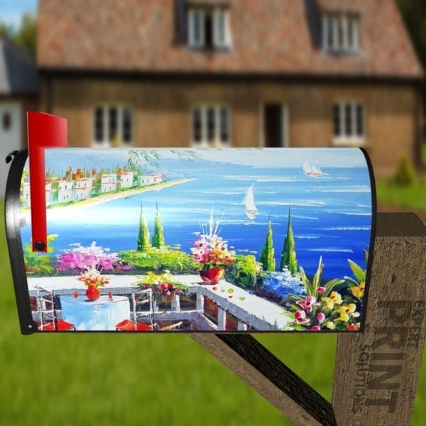 French Riviera Scene Decorative Curbside Farm Mailbox Cover