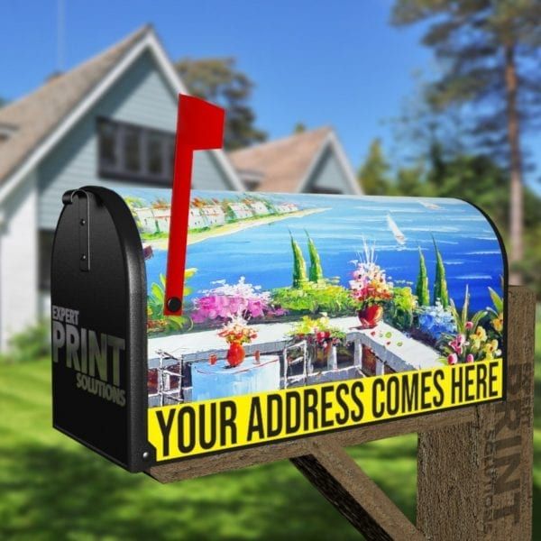 French Riviera Scene Decorative Curbside Farm Mailbox Cover