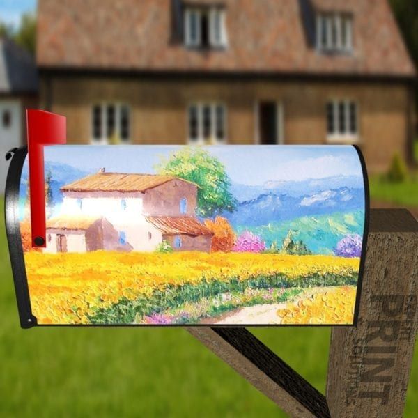 Country House in a Sunflower Land Decorative Curbside Farm Mailbox Cover
