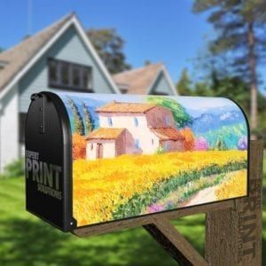 Country House in a Sunflower Land Decorative Curbside Farm Mailbox Cover